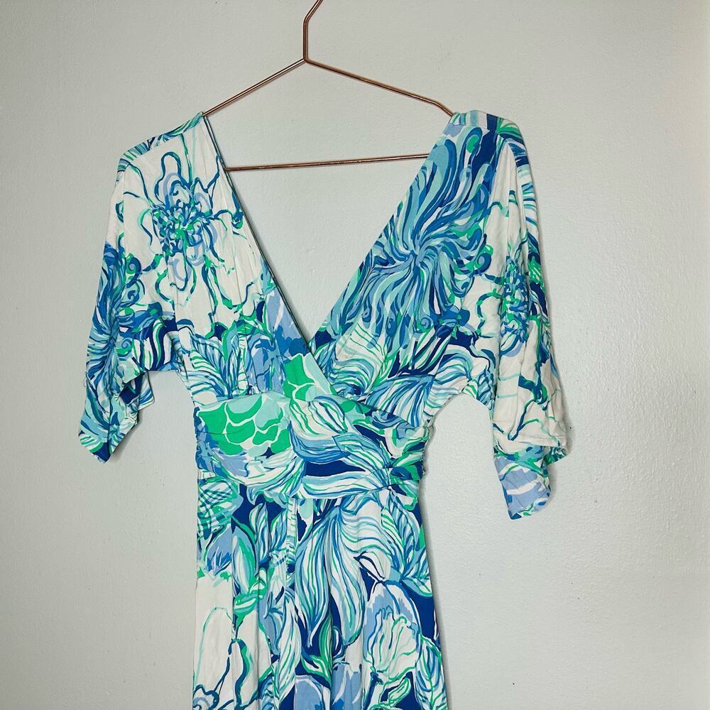 LILY PULITZER Women's Parigi Blue Teal Party Theme Tropical Maxi Dress Size XS - Picture 4 of 12